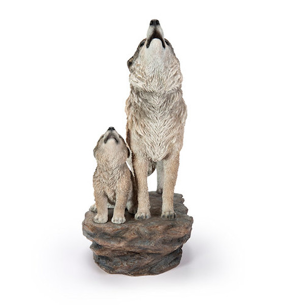 Howling Wolves Sculpture side view front of figurine statuary cub